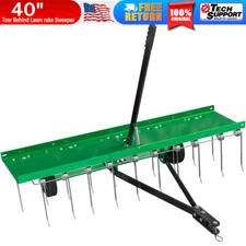 40" Lawn Sweeper Landscape Tractor Rake Tine Tow Dethatcher Pull Behind Mower