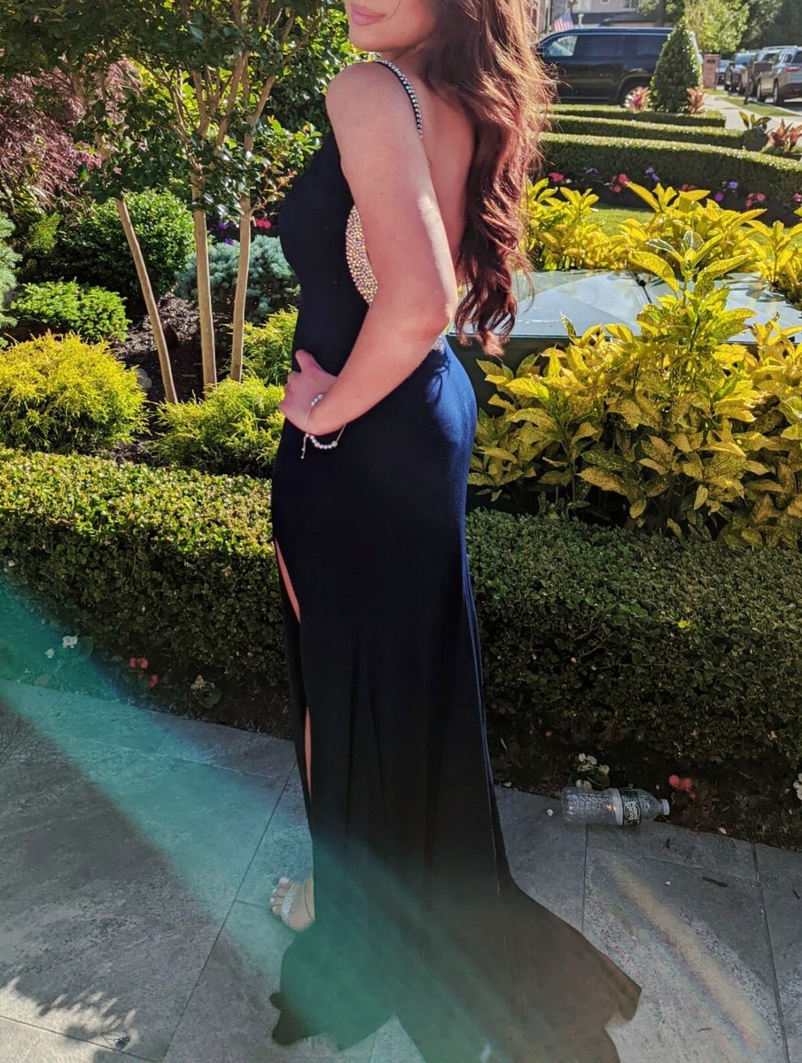Jovani black prom dress. Sequin/beads, gold & silver. Slit... Worn once.  Size 8 | eBay