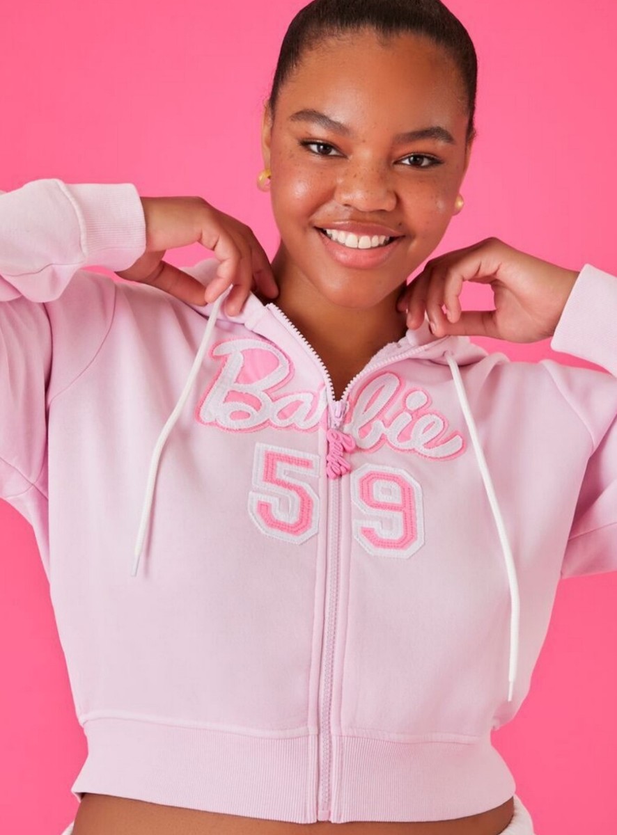 Forever 21 Pink Official Barbie Jersey Zip-Up Hoodie Plus Size 3X