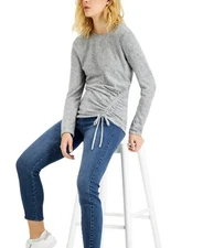 $60 Inc International Concepts Metallic Side-Ruched Knit Top Gray Size Small