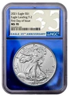 2021 NGC MS 70 Type-2 American Silver Eagle in 35th Anniversary Blue Foil Label