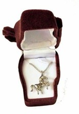 Silvertone Horse Pendant Necklace with Velour Keepsake Horse Gift Box NEW