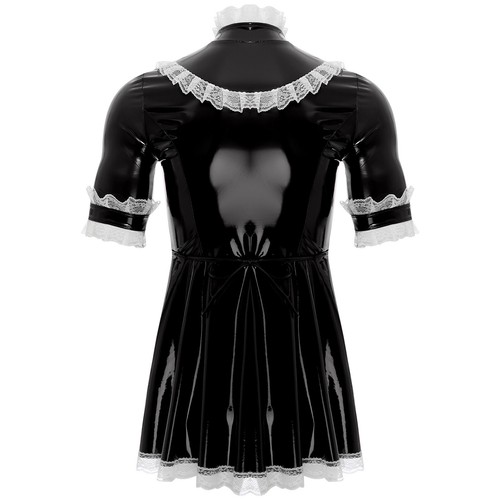 Abito uomo PVC pelle Sissy cameriera francese cosplay lingerie uniforme outfit notte - Foto 56 di 112