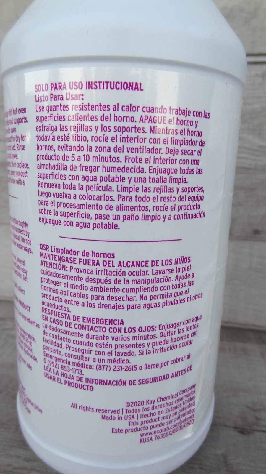 Kay Ecolab QSR Oven Cleaner 1111916 2 or 4 Bottles 946 ml/each