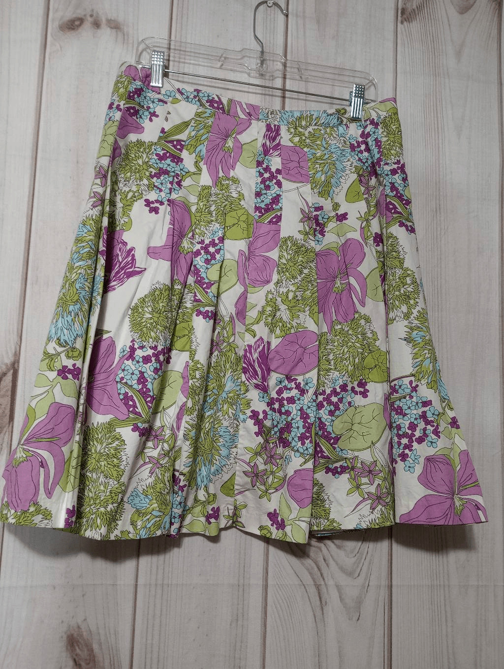Floral Print Pleated A Line Midi Skirt Purple Green Blue Flowers