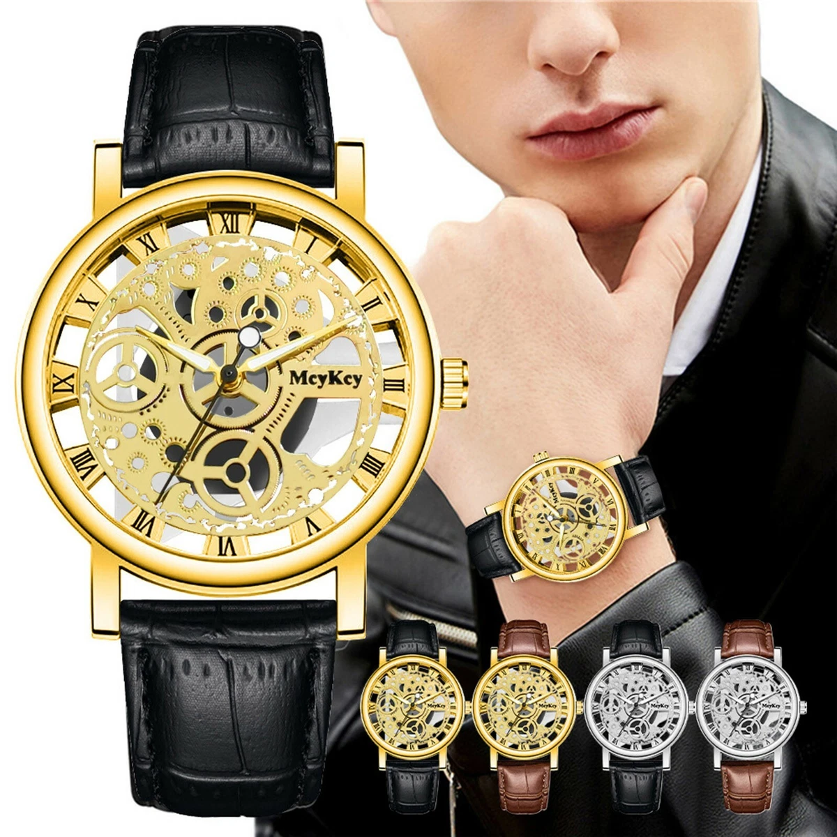 Men Luxury Gents Quartz Watch Men Bottom Hollow Imitation