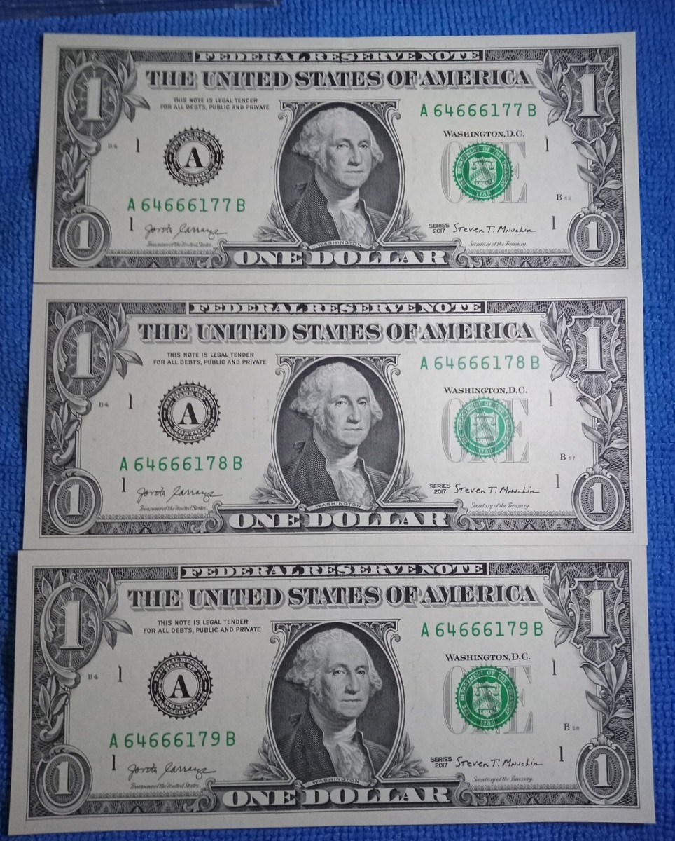 確認ページ2017 2017 One Dollar Bills Uncirculated Consecutive Serial Numbers | eBay