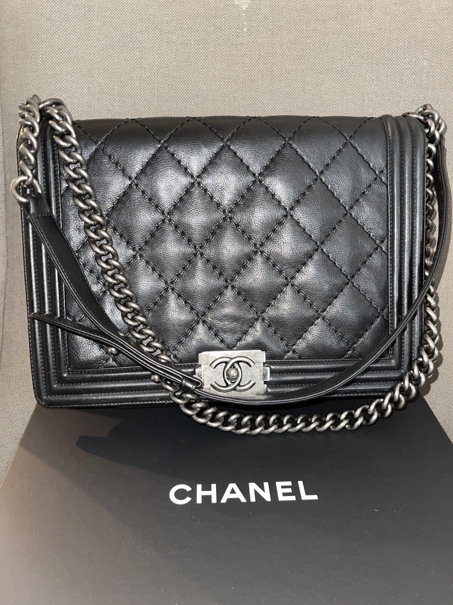 CHANEL Calfskin Quilted Medium Graphic Flap Beige Black 100346