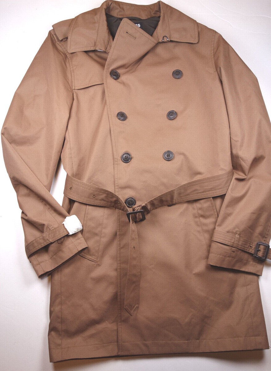 EXPRESS Men's Brown Full Zip & Button Trench Coat Jacket NEW