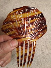 Antique Art Deco Bakelite Fan Hair Comb Piece Beautiful Variegated Coloring