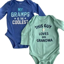 Lot of 2 Carter’s Long Sleeve One Piece Rompers - Size 6 Months- Grandma; Gramps