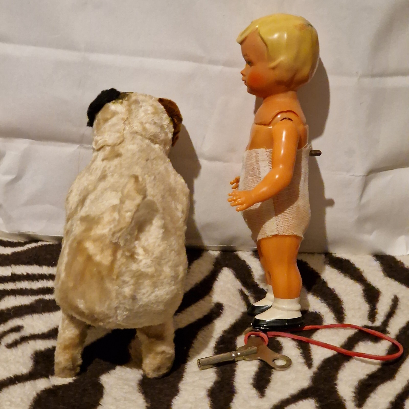 Antique Wind Up Toy Dog & Doll Pair Set With ONE KEY eBay