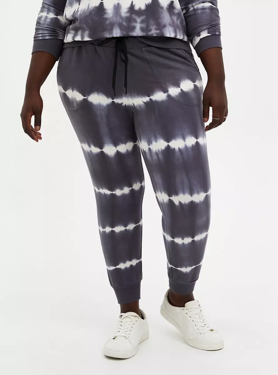 TORRID WOMEN S GRAY WHITE TIE DYE TERRY CLASSIC FIT ACTIVE JOGGER