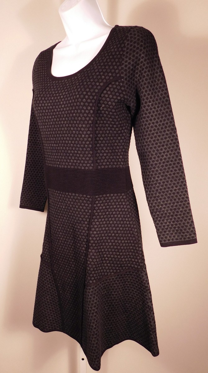 SANDRO Women's Black Knit Polka Dot Scoop Neck Long Sleeve Sheath Dress Sz 2