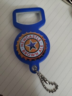 New Castle Brown Ale Bottle Opener Top Twister Blue Key Chain Ring Holder