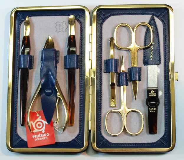 Pfeilring Solingen Maniküre Etui Set Fifth Avenue 7-tlg. vergoldete Instrumente