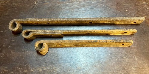 Set of Three Antique Old Metal Iron Rusted Barn Door Straps Hardware Parts - Picture 2 of 5
