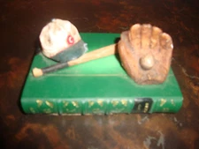 S.S. Sarna Baseball Book Sculpture with Hat, Bat, Glove, Ball 4 1/2" Long