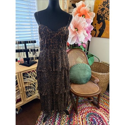 Aqua Leopard Print Pleated Tiered Timeless Chic Femme Ruffled Midi Maxi Dress