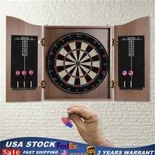 Brown Wall-mounted Wooden Dartboard W/ Cabinet  Dart Boards Set For Adults