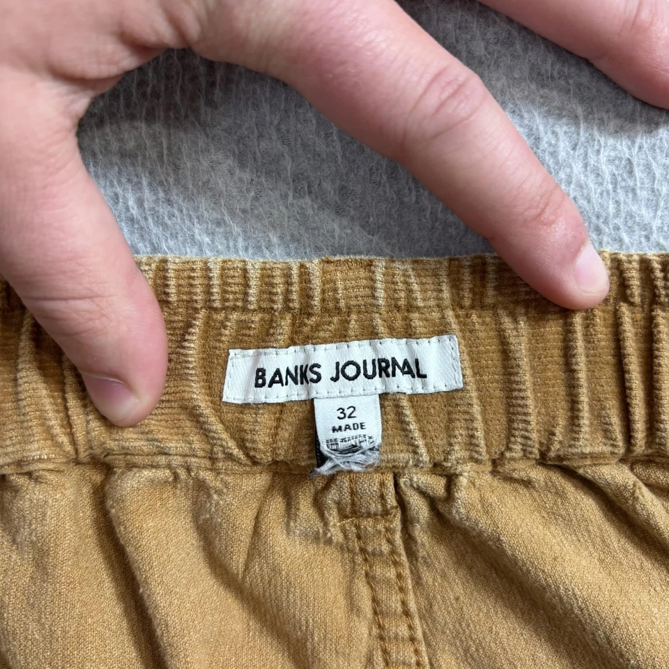 Pantalones Cortos Banks Journal Para Hombres 32 Marrón Pana Utilidad Bolsillo Cremallera Mosca Cintura Elástica Foto 3 de 4