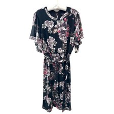 NINE WEST | Floral Chiffon Midi Dress Black Pink Gray | Size 14