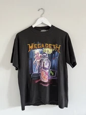 VTG 1991 Megadeth Rust In Peace Distressed Band Tour T-Shirt Brockum Black Large