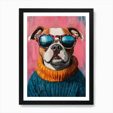 Pitbull Wearing Sweater 1 Art Print Framed Wall Art Poster Canvas Print Picture