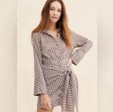 Free People Rillo Mini Shirtdress, Brown Geometric, Size Small