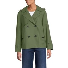 NEW Lands End Women's Cropped Trench Rain Jacket in Green - Size M