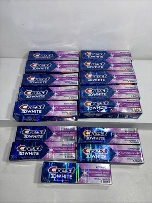 15 New Crest 3D White Advanced Luminous Mint Toothpaste Full Size 3.7 Oz Each