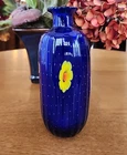 Mario Gambaro Murano Art Glass Blue Vase w/Millefiori Controlled Bubbles Signed