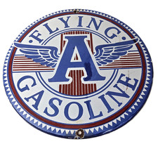 Vintage Flying A Gasoline Sign - Porcelain Gas Pump Plate Service Station Sign Vintage Flying A Gasoline Sign - Porcelain Gas Pump Plate Service Station Sign