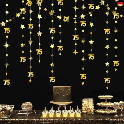 Gold 75. Geburtstag Dekorationen Nummer 75 Kreis Dot Twinkle Star Girlande