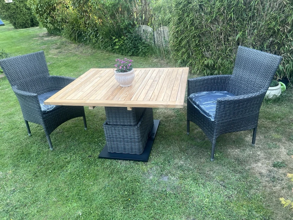 Sitzgruppe Balkon-Set mit Funktionstisch Teak - Alu Geflecht 120 X  96cm - Bild 3 von 4