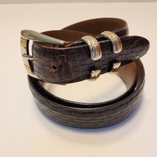 Brighton Brown Woven Pattern Brown Italian Leather Adjustable Belt Men's 36 USA