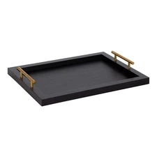 Halsey Rectangle Decorative Wooden Tray with Polished Metal Handles, 17 x 13,...