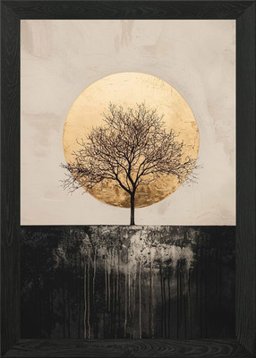 Golden Sun Tree Gerahmtes Wandbild Poster Leinwanddruck Bild