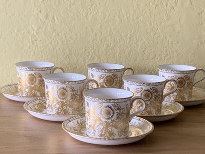12-teiliges Royal Crown Derby Brokat geprägter Rand & Gold Tassen & Untertassen Set - 1.