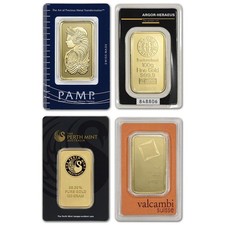 100 gram Gold Bar - Random Brand Secondary Market - 999.9 Fine in Assay 4404.12 per troy oz