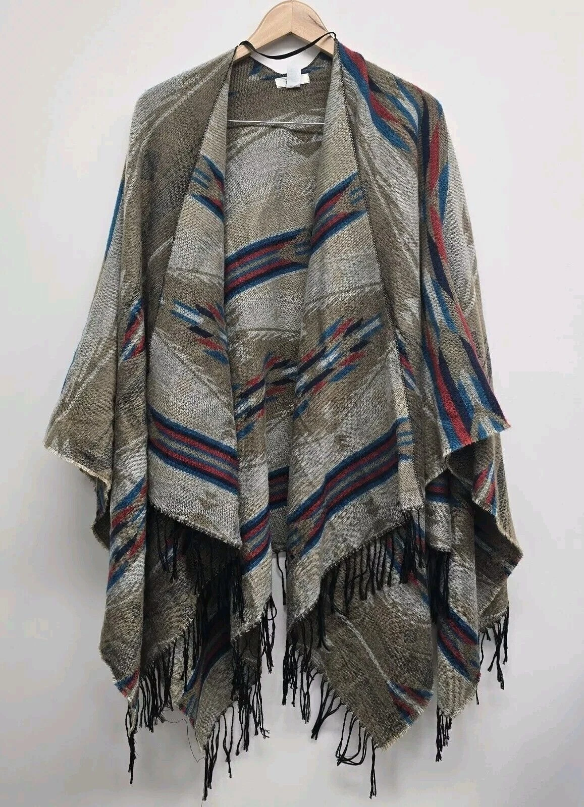 Mudd Western Aztec Southwest Oversized Poncho Sweater Shawl Fringe OSFM