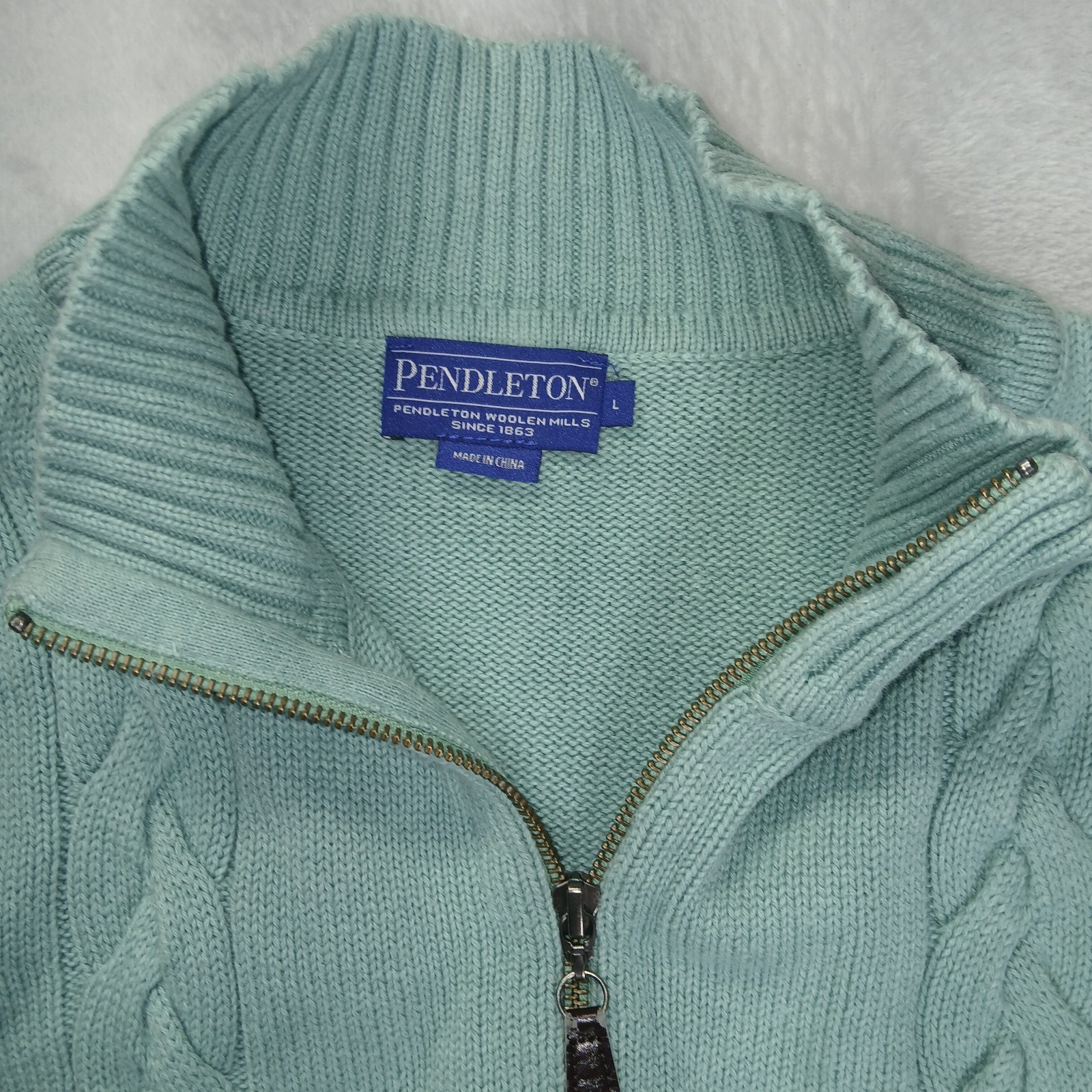 Pendleton Cotton Cable Knit Zip Front Sweater Ves… - image 2