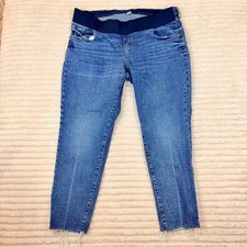 Old Navy Maternity OG Straight Low Panel Blue Jeans Raw Hem Size 18 Long