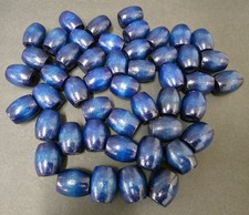 Lot of 49, New, 1960's Royal Blue Wood Barrel Macrame / Craft Beads 1.25" x 1"