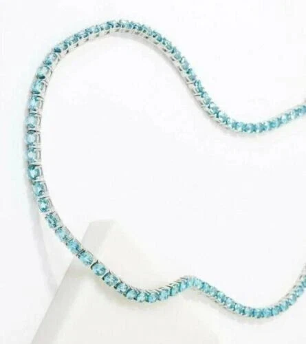 Collar redondo de 4 mm creado en laboratorio para mujer tenis aguamarina chapado en oro de 14 quilates blanco de 18" Foto 2 de 4