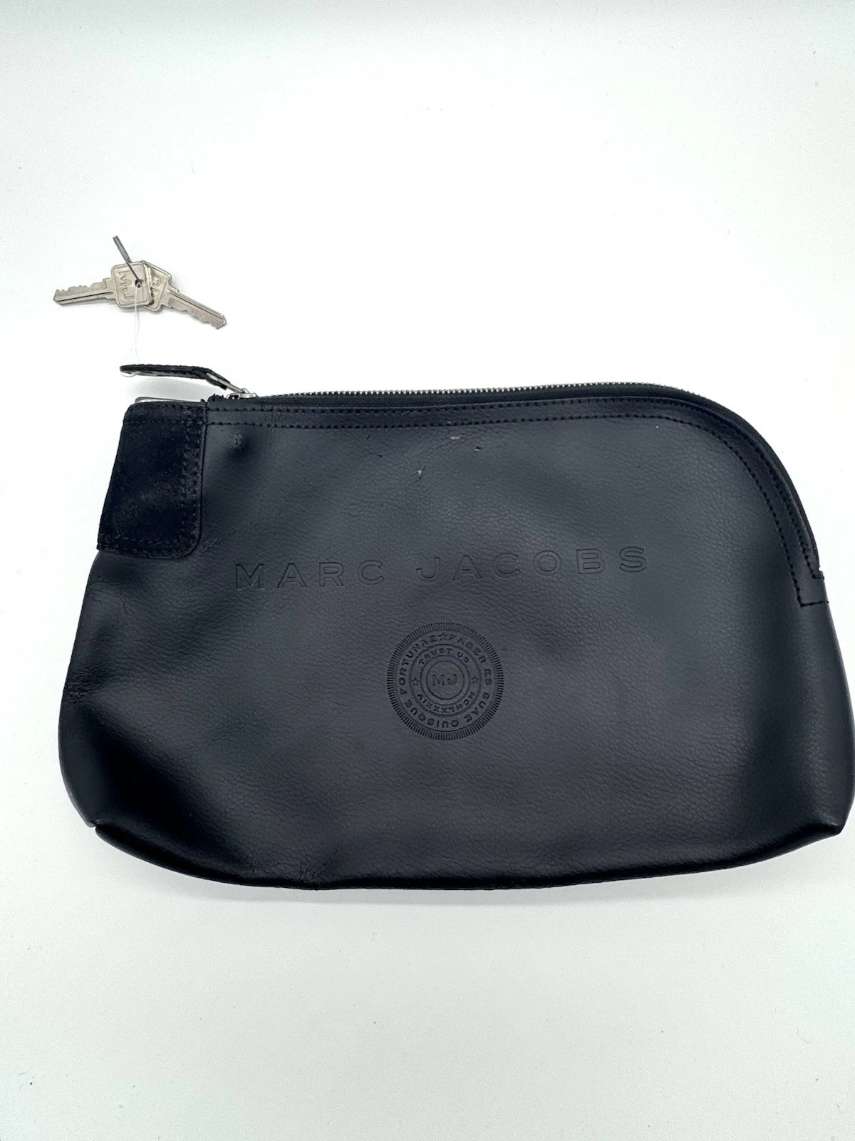 MARC JACOBS Trust Us Pouch Black Leather Clutch Bag with Key Lock - As Is Flaws