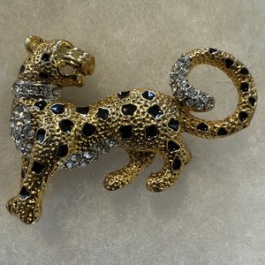 Authentic Vintage Attwood & Sawyer Signed Enameled 22kt Gold Plated Leopard Brooch Pin