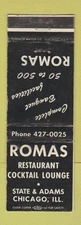 Matchbook Cover - Romas Restaurant Chicago IL WORN