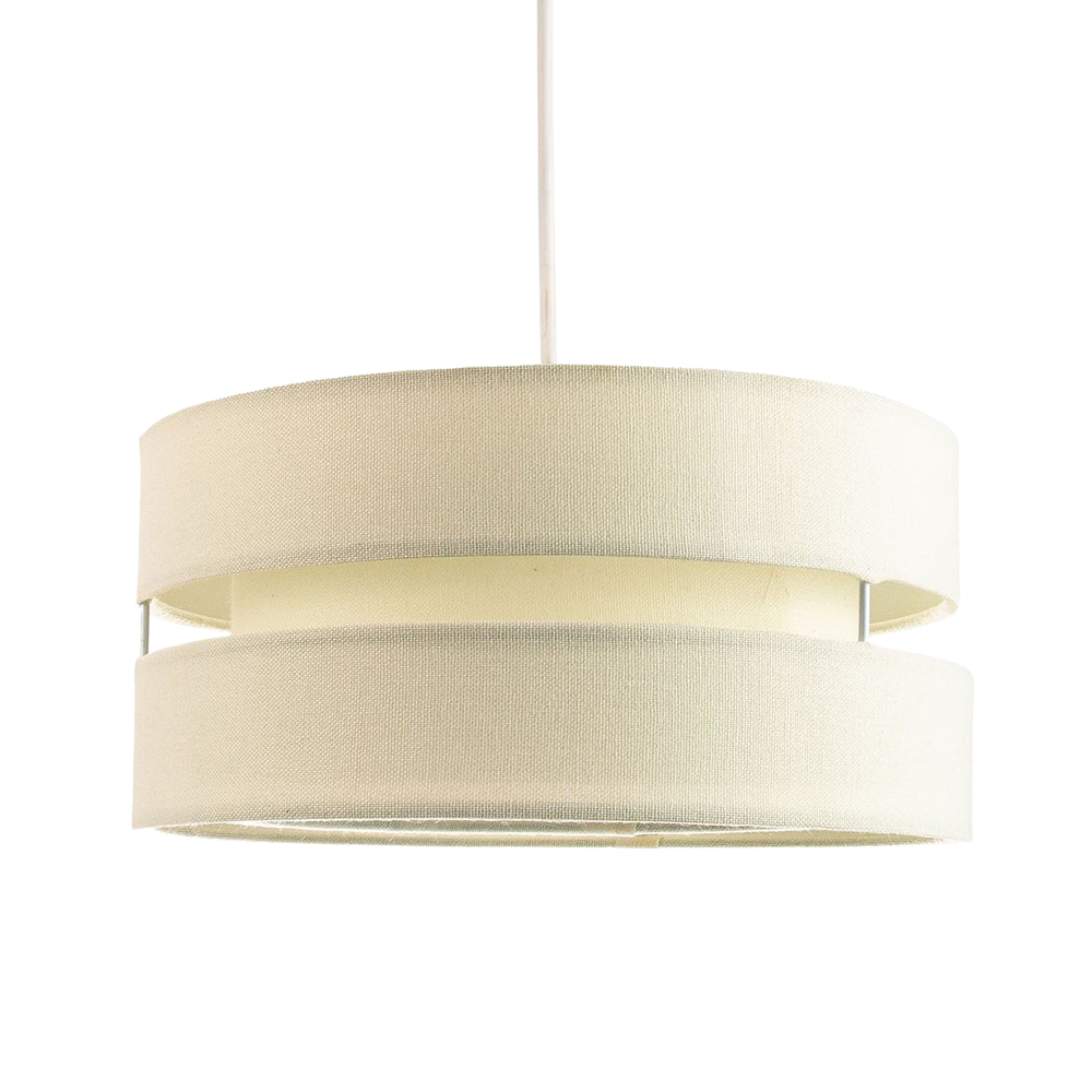 Contemporary Quality Cream Linen Fabric Triple Tier Ceiling Pendant Light Sha...