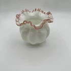 Fenton Rose Crest White Milk Glass Pink Ruffled Bowl Melon Vase